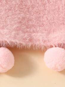SHEIN Tween Girl Pompom Detail Drop Shoulder Fuzzy Crop Sweater - Pink - View 4
