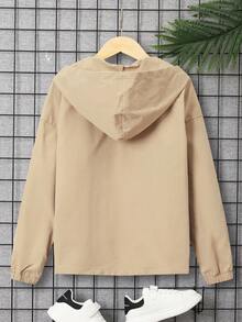 SHEIN Con trai Giải trí áo có mũ Nửa Zip Dệt Nhẹ Áo khoác Với Mẫu chữ In , Đối với Thiếu niên - Màu Khaki - Xem 2