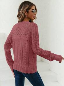 SHEIN Frenchy Pointelle Knit Drop Shoulder Sweater - Redwood - View 2