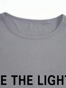 SHEIN 女性口號印花上衣和褲子套裝 - 灰色 - 查看 7