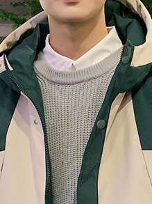 Manfinity Hypemode 寬鬆版型男士色塊極簡拼接棉夾克 - 綠色 - 查看 3