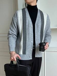 DAZY Men Color Block Drop Shoulder Cardigan Business Attire - Grey - View 5