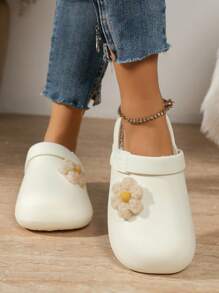 女士闭趾木屐 家居纺织 EVA 可爱花朵家居室内拖鞋 - 米色 - 查看 2