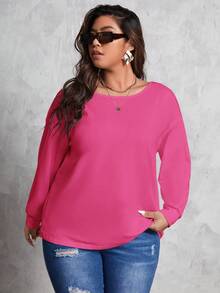 SHEIN Essnce Plus Size Back Crossed Drop Shoulder T-shirt - Hot Pink - View 2