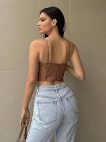 Firerie Women's Back Zipper Open Front Cropped Cami Top With Shoulder Straps - Brown - View 2