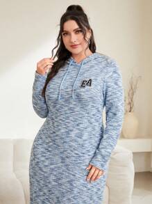 Mulvari Kích thước lớn Nhuộm buộc áo có mũ Dây rút Đầm Với Vá chữ cái - Màu xanh lam - Xem 5