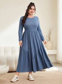 Mulvari Plus Size Ruffle Hem Long Dress