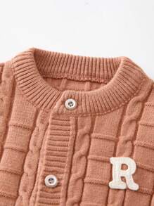 嬰兒女孩字母圖案條紋邊針織外套 - 紅色 - 查看 6