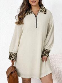 SHEIN LUNE Váy suông hở vai cỡ lớn có khóa kéo màu khối - trắng - Xem 1