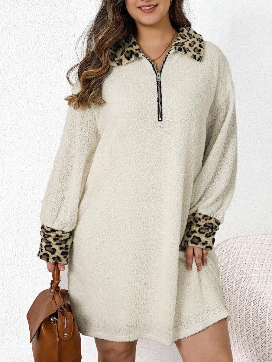 SHEIN LUNE Váy suông hở vai cỡ lớn có khóa kéo màu khối - trắng - Xem 1