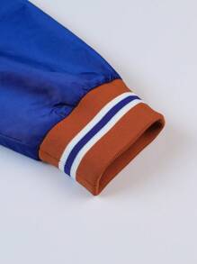 Manfinity Homme Lỏng lẻo phù hợp Nam Nút phía trước Áo khoác Với Lá thư Và In hoa bóng rổ - Màu xanh lam - Xem 4