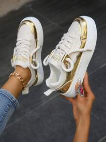 Đúng mốt Khối màu Trắng Giải trí Giày dép - Vàng - Xem 2