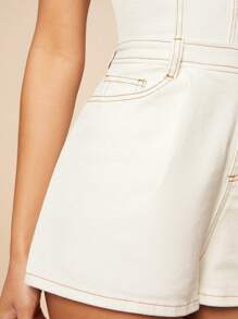 Denimoi Contrast Stitch Tube Denim Romper - White - View 3