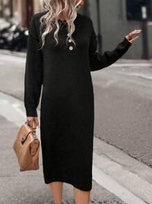 SHEIN LUNE 休閒女式毛衣洋裝 - 黑色 - 查看 4