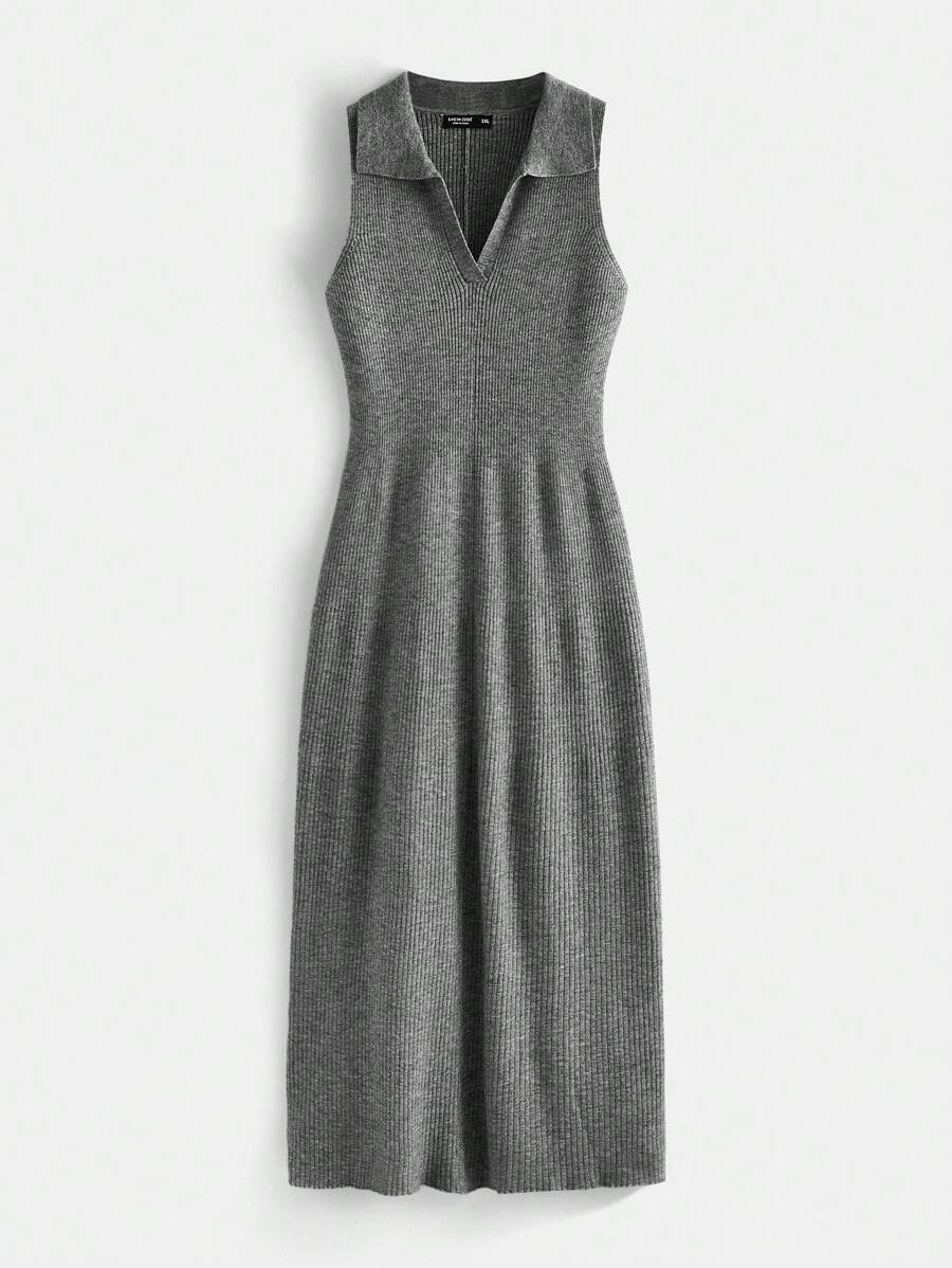 SHEIN BASICS Kích thước lớn Màu thuần Áo len dệt kim Đầm - Màu xám đen - Xem 1