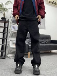 Manfinity Hypemode Loose Fit Men's Slant Pocket Straight Leg Jeans - Black - View 7