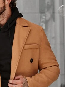 Manfinity Homme Hombres Abrigo de doble botonadura - Caqui - Ver 8