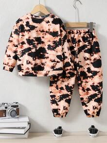 男孩寬鬆休閒圓領套頭衫運動衫和褲子兩件套 - 卡其色 - 查看 2