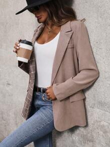 SHEIN LUNE 格紋印花雙排釦西裝外套 - 彩色 - 查看 4