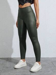 SHEIN Essnce 高腰緊身牛仔牛仔褲 - 軍綠色 - 查看 4