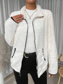 SHEIN Unity Abrigo Mullido De Mujer Con Detalles De Contraste - Albaricoque - Ver 5