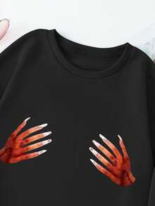 SHEIN EZwear In tay Quá lớn Thả vai Vòng cổ Áo nỉ - màu đen - Xem 3