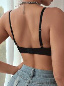 純色網拼接胸罩 - 黑色 - 查看 2