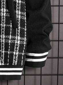 Chillumni 寬鬆版型男士格紋造型飛行外套,帶條紋飾邊 - 黑與白 - 查看 4