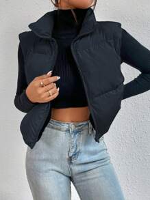 EURMUSE Zip Up Puffer Vest Coat - Black - View 5