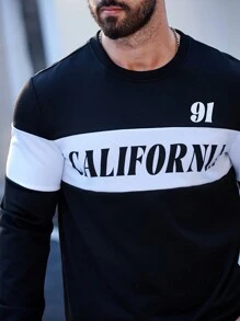 Manfinity Homme Men's Letter Print Color-block Two Piece Outfit - Black - View 3