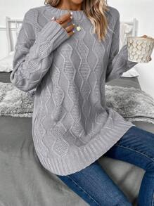 EMERY ROSE Women's Diamond Knit Long Sweater - Grey - View 4