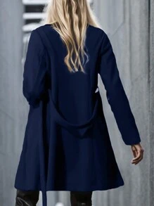 SHEIN LUNE Plus Size Turn Down Collar Double Breasted Coat With Belt - Navy Blue - View 2