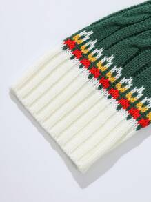 Manfinity Homme 男士幾何圖案麻花編織套頭毛衣 - 綠色 - 查看 5