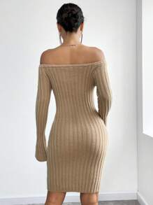 Flirla Vestido De Suéter Acampanado Y Cuerpo Ajustado Con Hombros Descubiertos