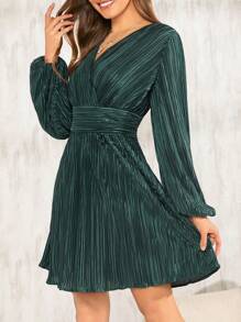 SHEIN Clasi Women's Pleated Lantern Sleeve Dress