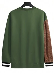Manfinity Homme Loose Fit Men's Round Neck Pullover With Bear Embroidery - Army Green - View 6