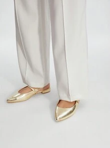 MOTF PREMIUM 尖头平底露跟度假鞋，夏季促销，圣诞节秋季新年假期 - 金色 - 查看 10