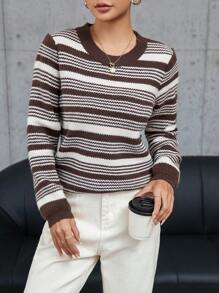 GENKIRA pull rayé à manches longues pour femmes, pull tricoté pour l'automne et l'hiver - Multicolore - Voir 4