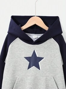 SHEIN Sweat-shirt À Capuche Manches Raglan Avec Motif Étoile Et Blocs De Couleurs Pour Fille Préadolescente, Coupe Ample Et Style Décontracté
