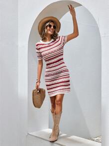 SHEIN VCAY Striped Pattern Sweater Dress