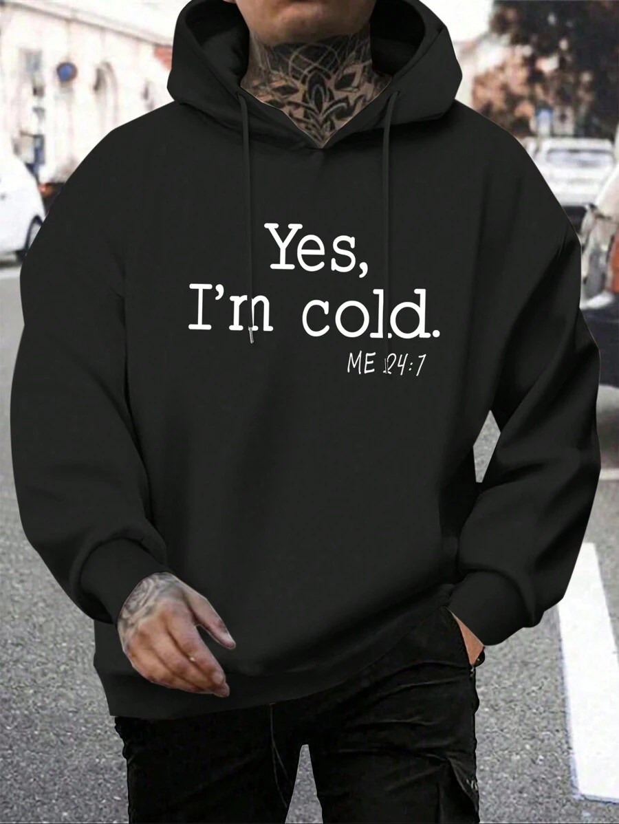 Manfinity Homme Men's Stylish Hooded Sweatshirt With Printed Text - Black - View 1