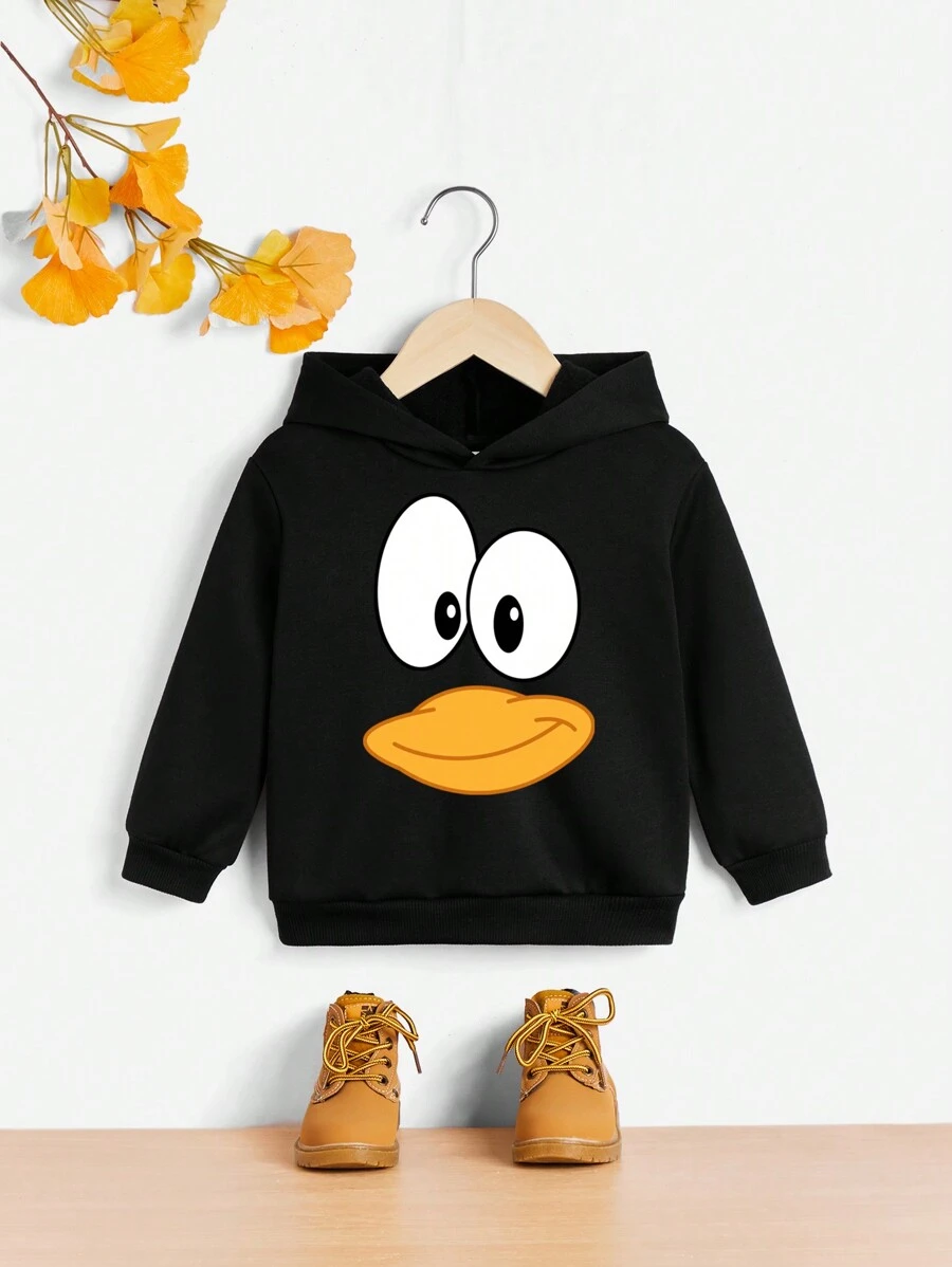 SHEIN Young Boy Casual Cartoon Pattern Long Sleeve Sweatshirt For Autumn And Winter - Black - View 1