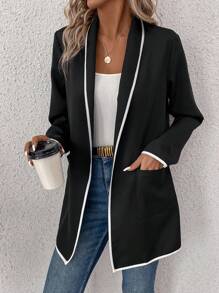 SHEIN Clasi Contrast Trim Blazer With Shawl Collar - Black - View 5