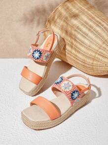 SheIn VCAY Women's Platform Wedge Heel Sandals - Orange - View 2