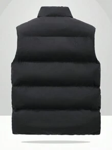 Manfinity Homme 男士拉鍊鬆身羽絨背心外套 - 黑色 - 查看 2