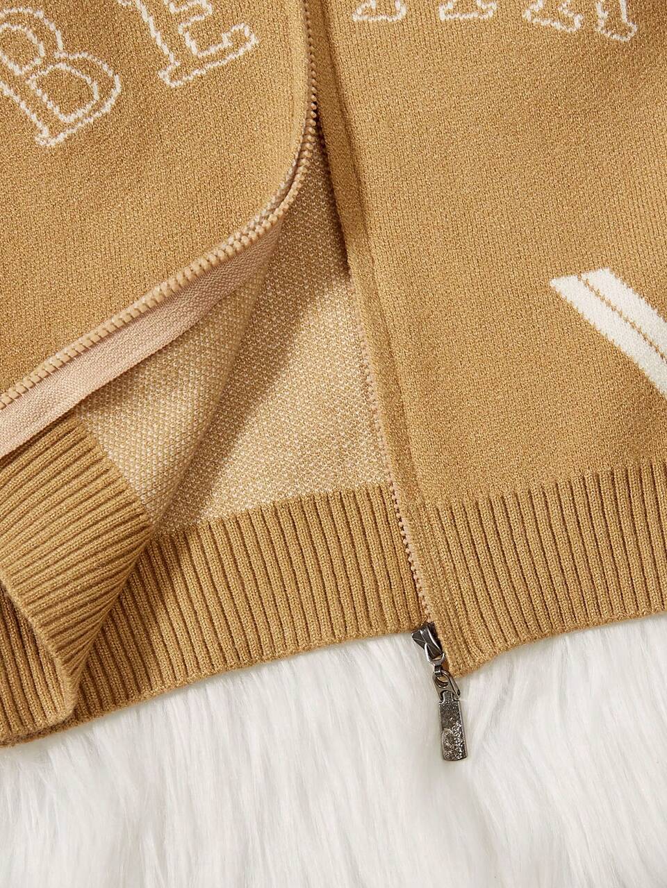 Baby Boys' Hooded Zip-up Cardigan With Letter And Cartoon Printing