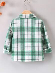 SHEIN 女小童格紋印花翻蓋口袋襯衫不帶T恤 - 綠色 - 查看 2