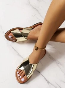 女士夏季平底拖鞋涼鞋 - 棕色 - 查看 2