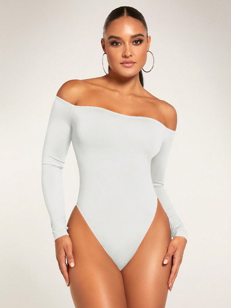 Silquee Off Shoulder Slim Fit Bodysuit - White - View 1