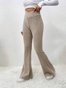 SHEIN Essnce High Waist Flare Leg Pants - Apricot - View 5